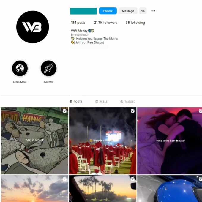 20K Wifi Money Motivation Instagram Account for Sale