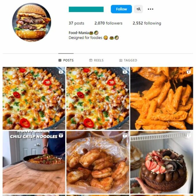 2K Nutrition Food Instagram Account for sale