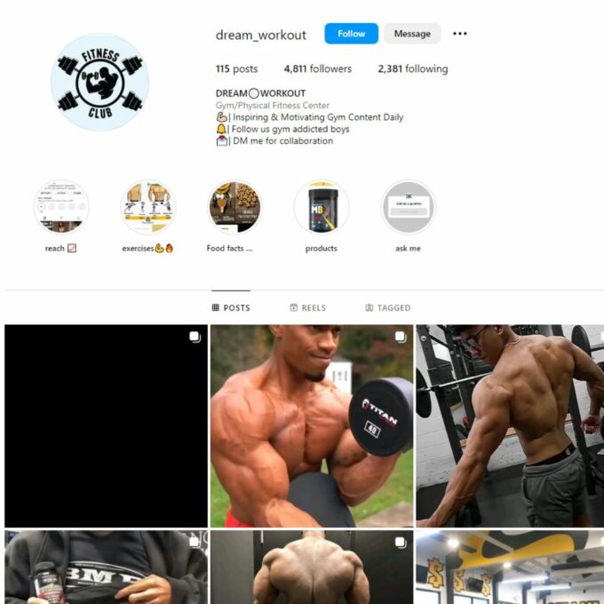 4K Men's Fitness Workout Instagram Account for Sale