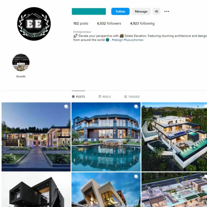 6K Real Estate Mansions Instagram Account for Sale