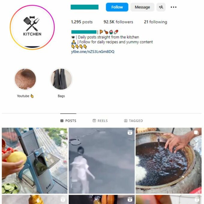 90K Cooking Food Instagram Account for sale