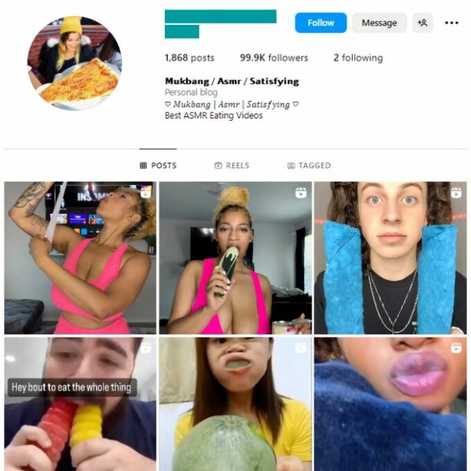 95K Food ASMR Instagram Account for sale