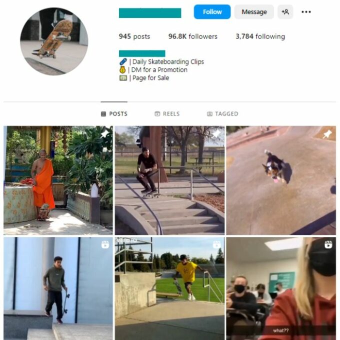 95K Sports Skateboarding Instagram Account for sale