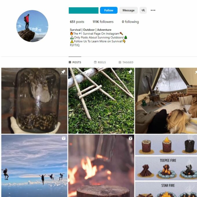Buy Survival Outdoor Adventure Instagram Account with 110K Followers