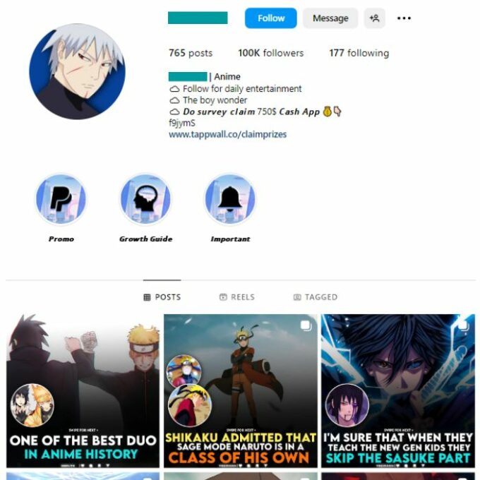 100k Anime Instagram Account for sale