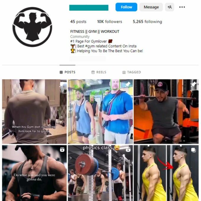 10K Male Fitness Gym Instagram Account for sale