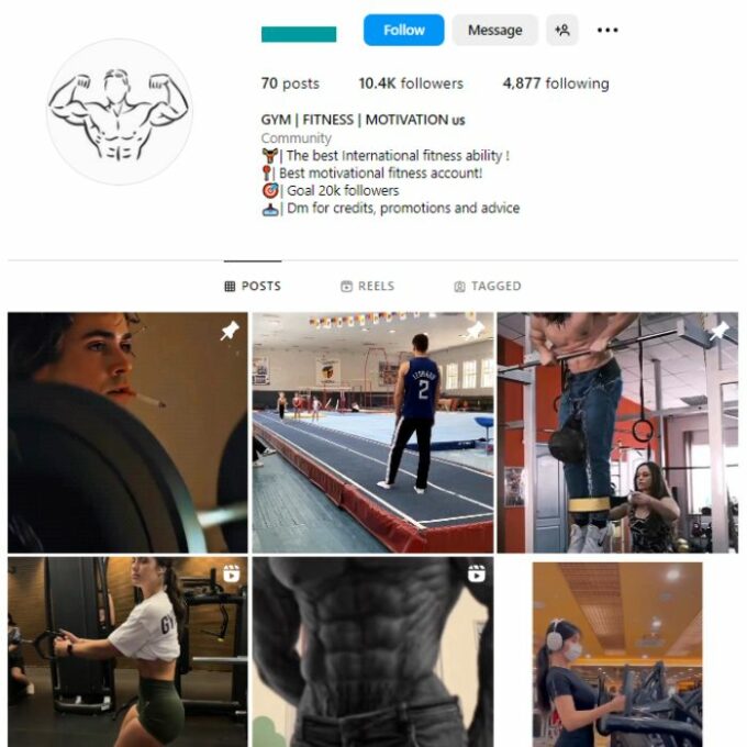 10K Male Fitness Gym Instagram Account for sale