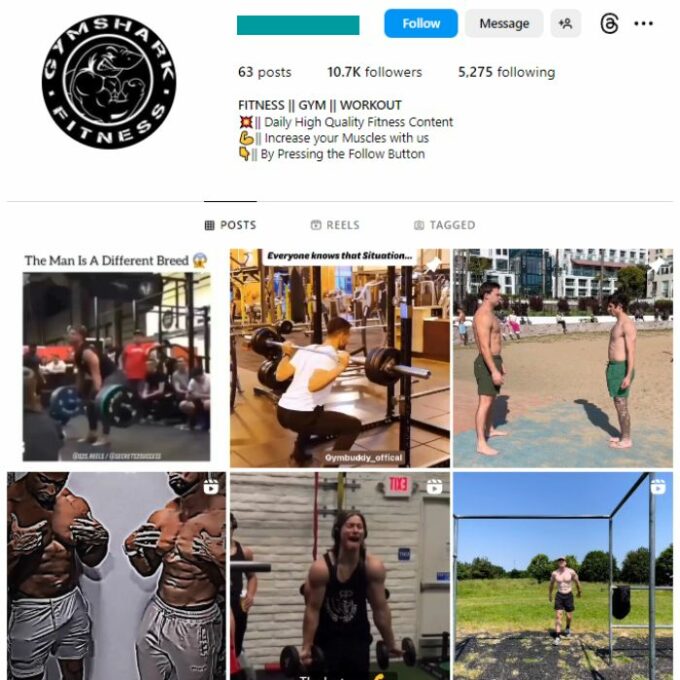 10K Workout Fitness Gym Instagram Account for sale