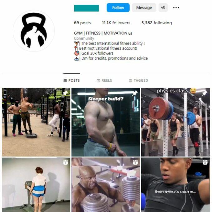 11K Workout Fitness Gym Instagram Account for sale