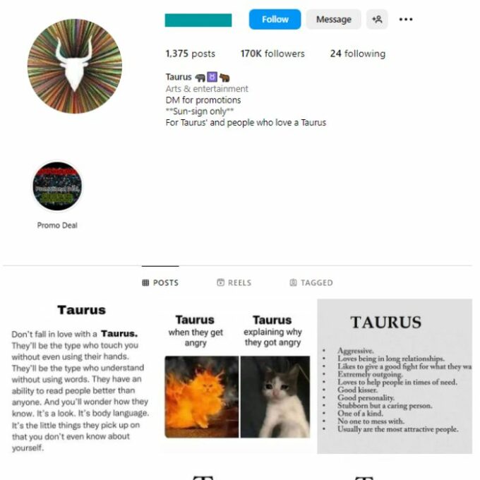 170K Horoscope Zodiac Signs Instagram Account for sale