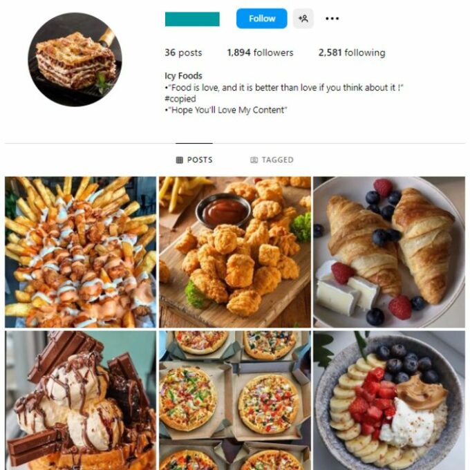 1K Nutrition Food Instagram Account for sale