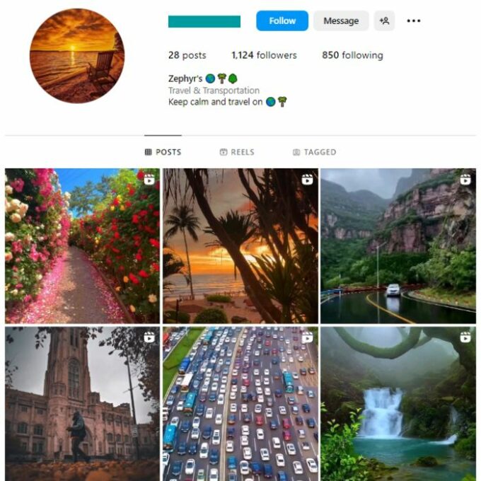 1K Travel Destinations Instagram Account for sale