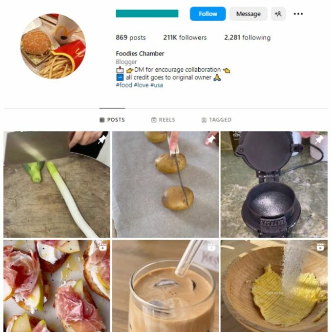 210K Cooking Food Instagram Account for sale
