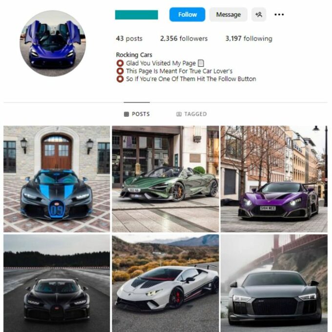 2K Automotive Car Instagram Account for sale