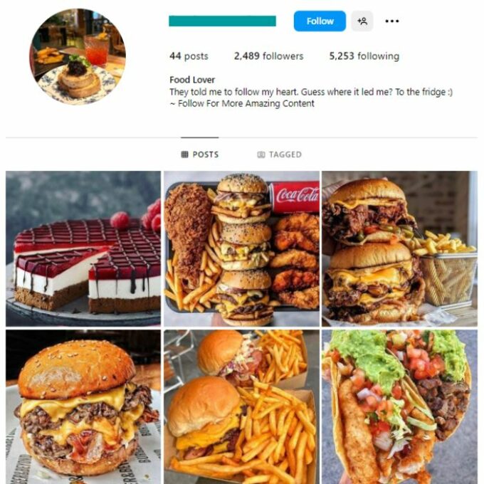 2K Fast Food Burgers Instagram Account for sale