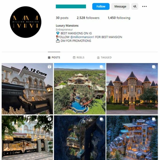 2K Luxury Mansions Instagram Account for sale