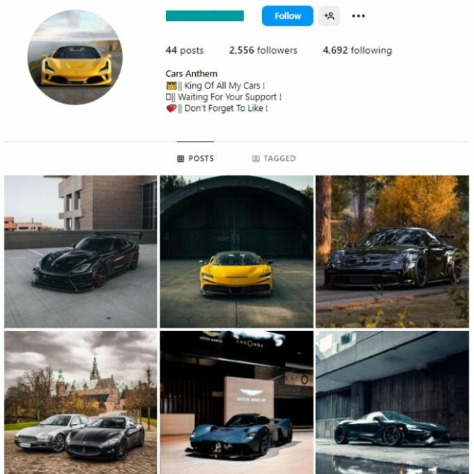 2K Super Cars Instagram Account for sale
