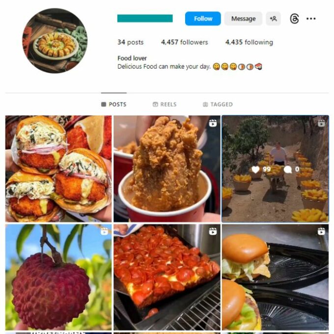 4K Delicious Food Instagram Account for sale