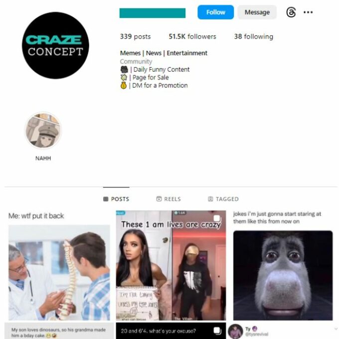 50k Memes Instagram Account for sale