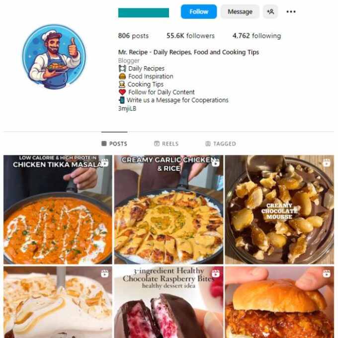 55K Food Cooking Instagram Account for sale