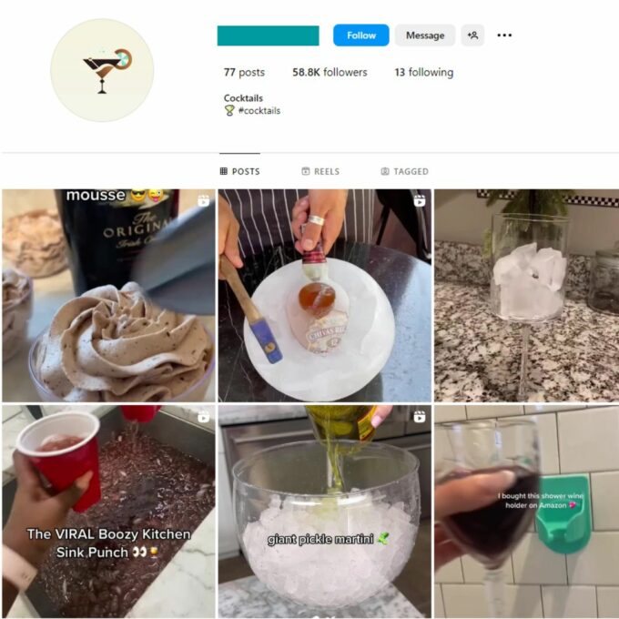 58K Cocktails Drinks Beverages Instagram Account for Sale