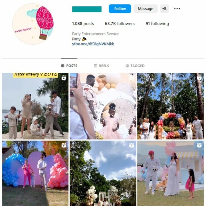 60K Decorations Party Instagram Account for sale