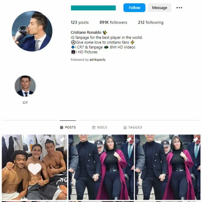 890K Cristiano Ronaldo Football Instagram Account for sale