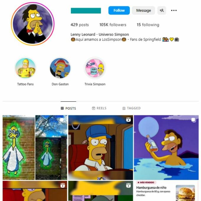 100K Funny Simpsons TV show Instagram Account for sale