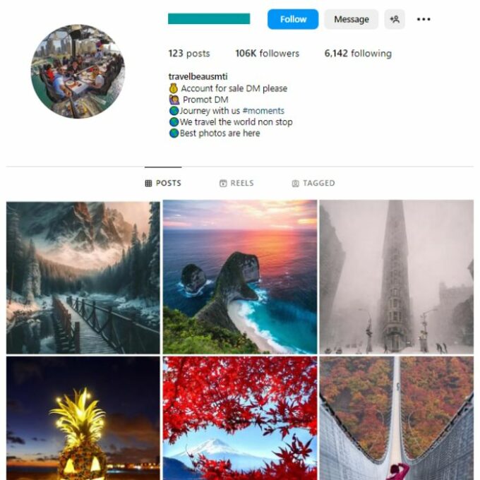 105K Travel Destinations Instagram Account for sale
