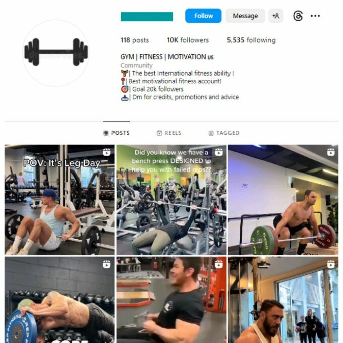 10K Bodybuilding Gym Instagram Account for sale