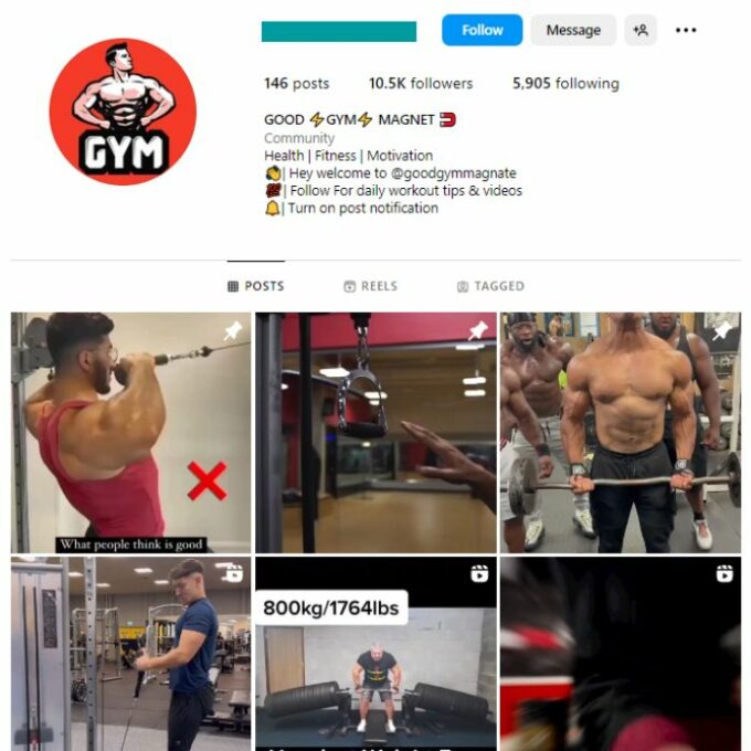 10K Gym Fitness Motivation Instagram Account for sale