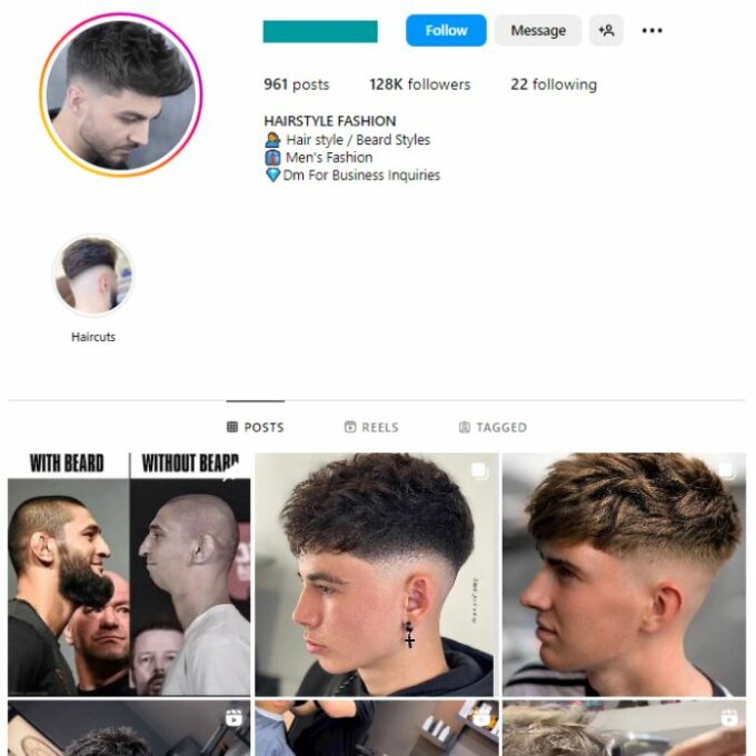 125K Hairstyle Barber Instagram Account for sale