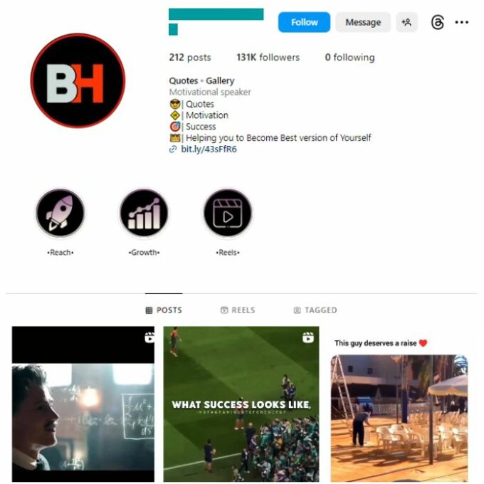 130K Success Motivation Instagram Account for sale