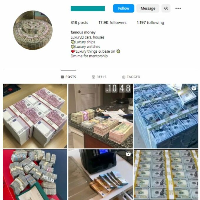 17K Money Millionaire Instagram Account for sale