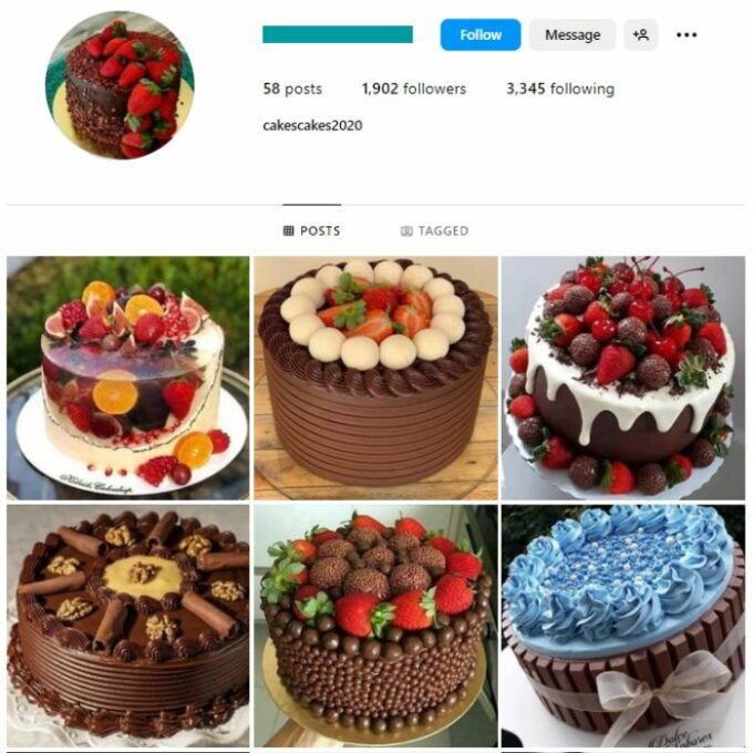1K Cakes Food Instagram Account for sale