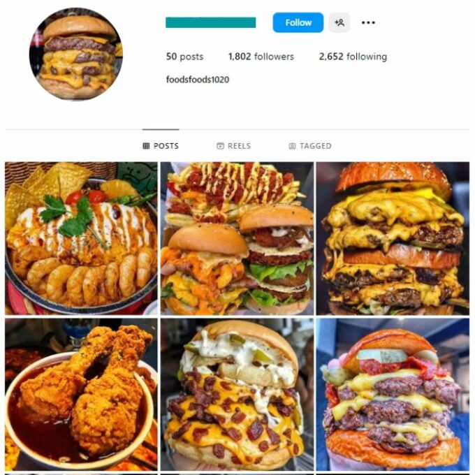 1K Fast Food Burgers Instagram Account for sale