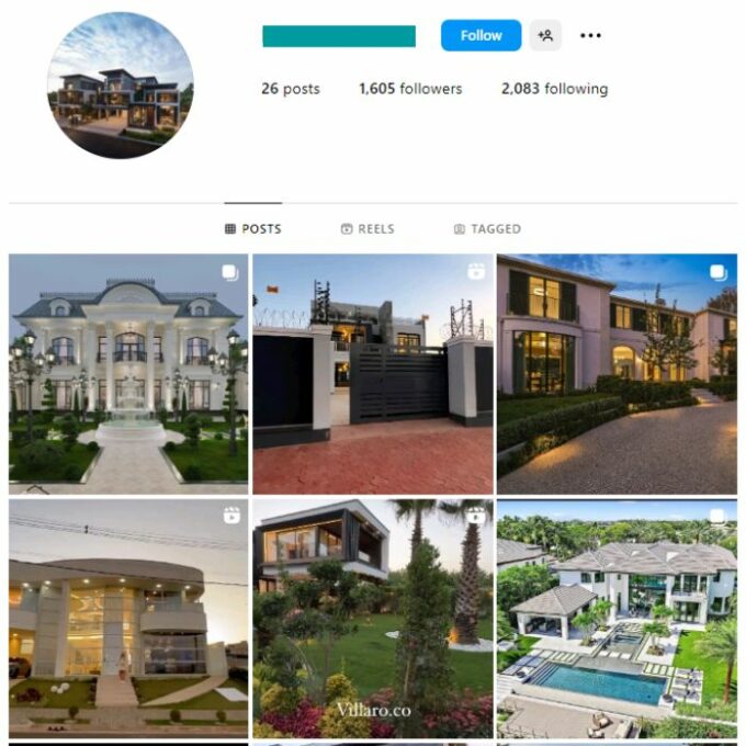 1K Luxury Houses Instagram Account for sale