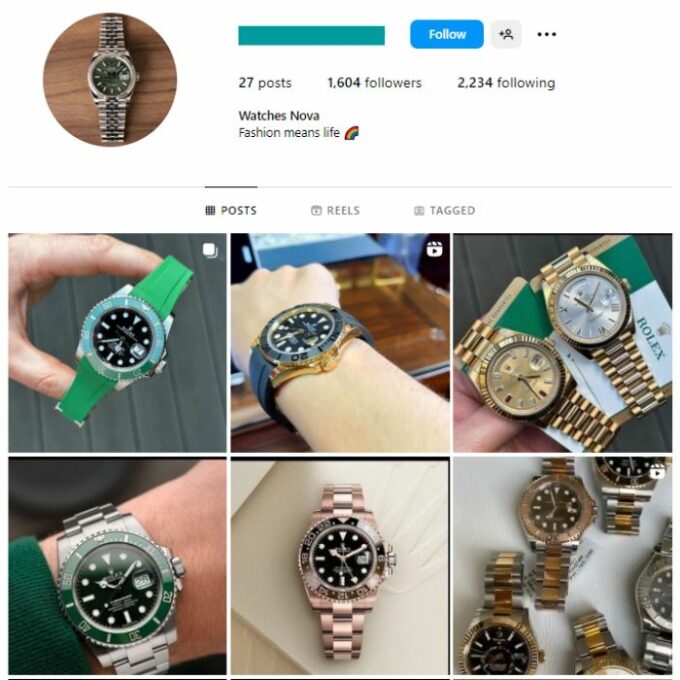 1K Premium Watches Instagram Account for sale