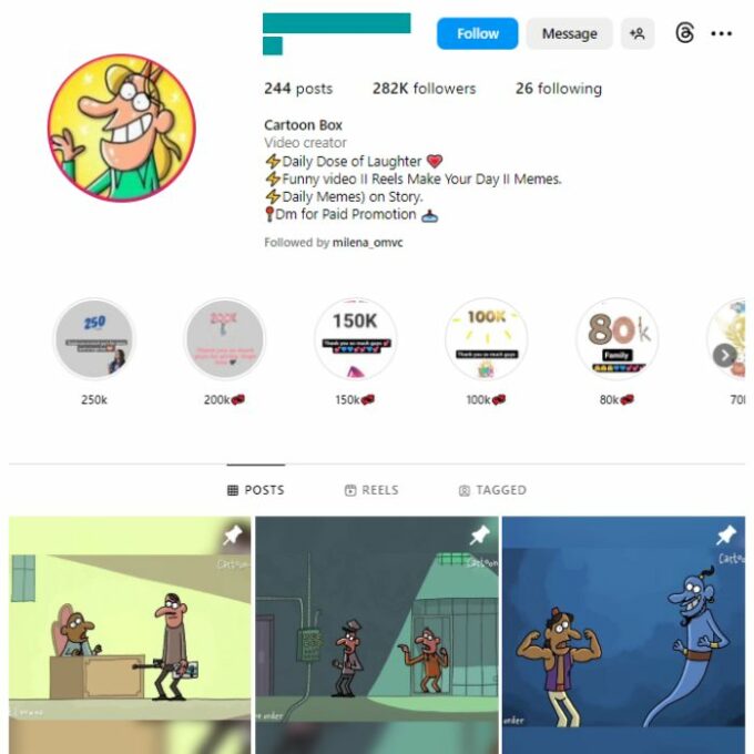 280K Cartoon Animated Series Instagram Account for sale