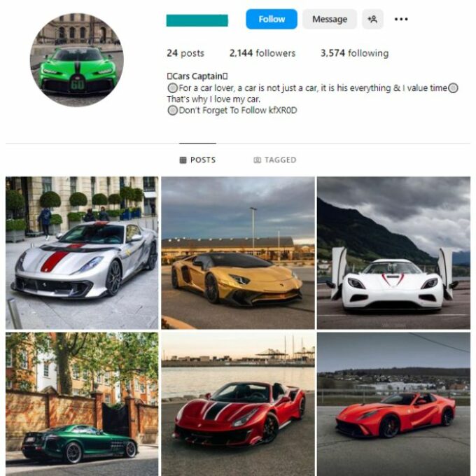 2K Fast Cars Instagram Account for sale