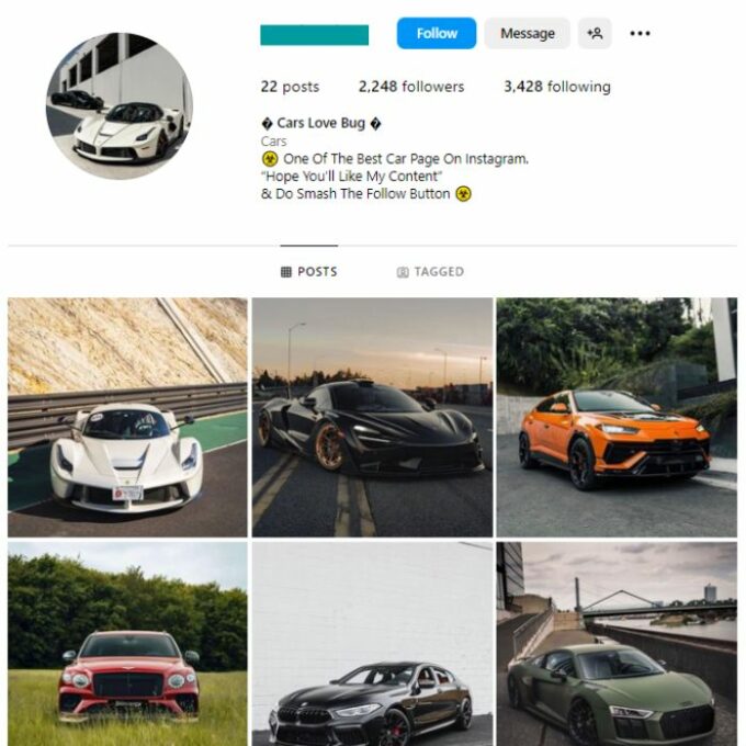 2K Fast Cars Instagram Account for sale