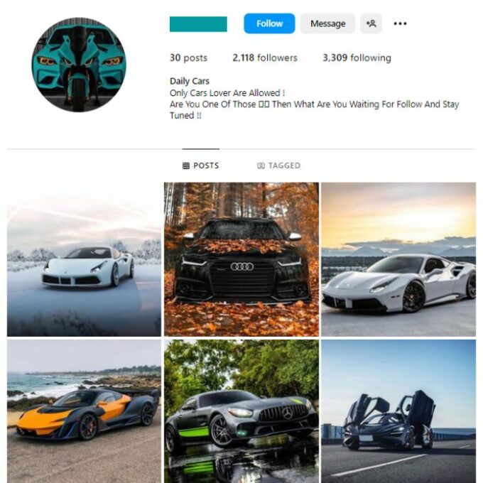 2K Luxury Cars Instagram Account for sale