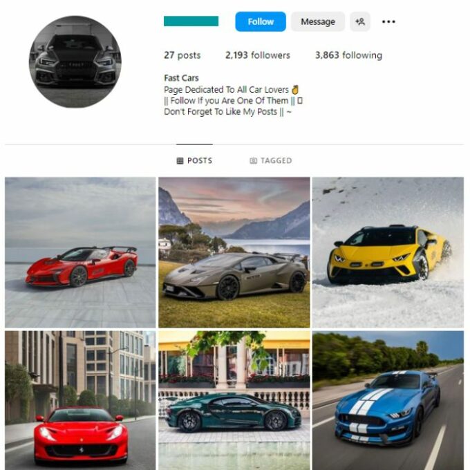 2K Luxury Cars Instagram Account for sale