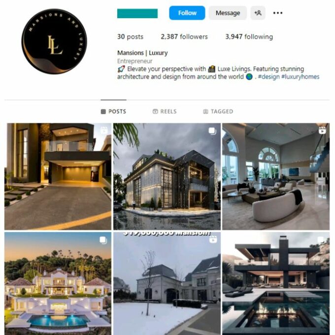 2K Luxury Houses Instagram Account for sale