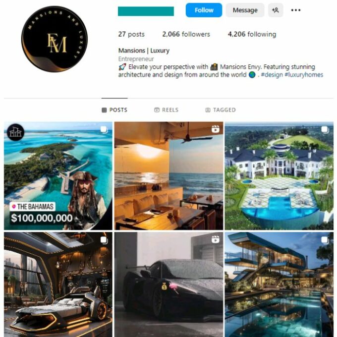 2K Luxury Mansions Instagram Account for sale