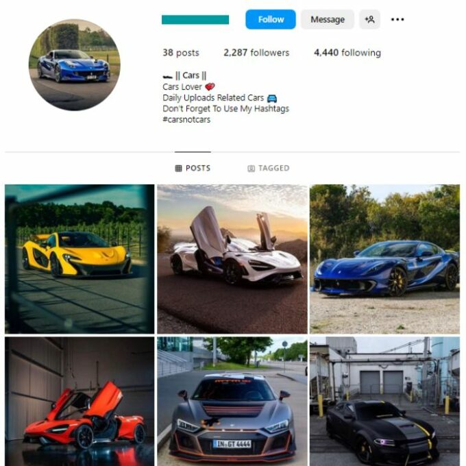 2K Super Cars Instagram Account for sale