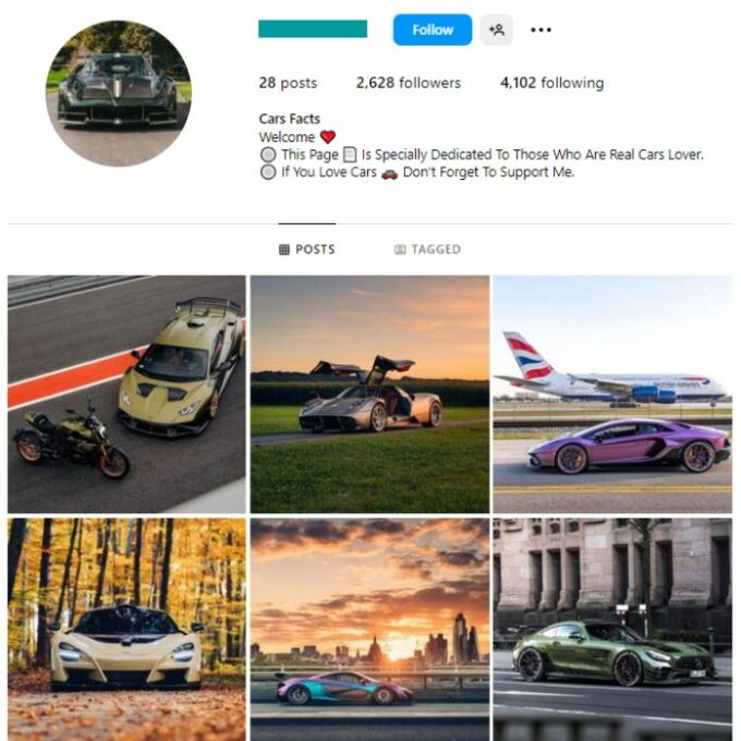 2K Super Cars Instagram Account for sale