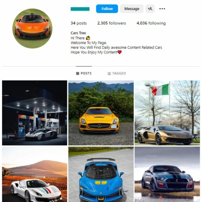 2K Super Cars Instagram Account for sale