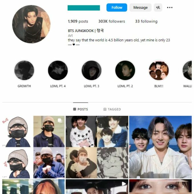 300K BTS Jungkook Instagram Account for sale