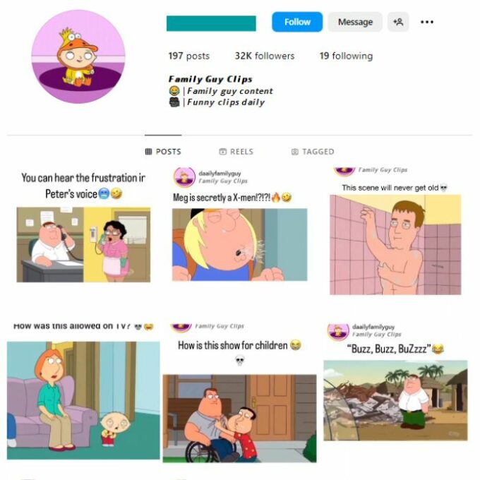 30K Family Guy TV show Instagram Account for sale